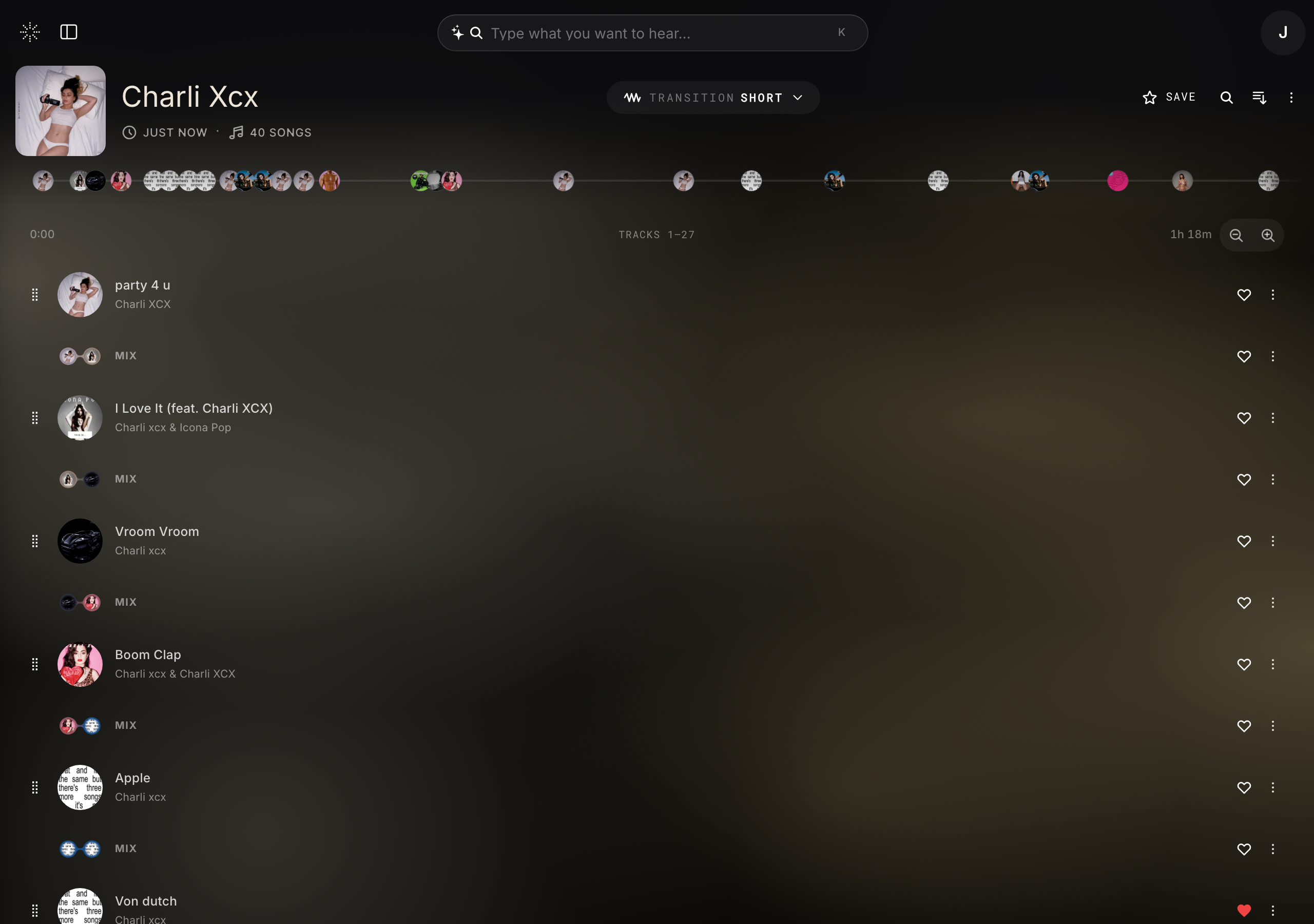 A newly created STEM.FM session showing the track list and timeline