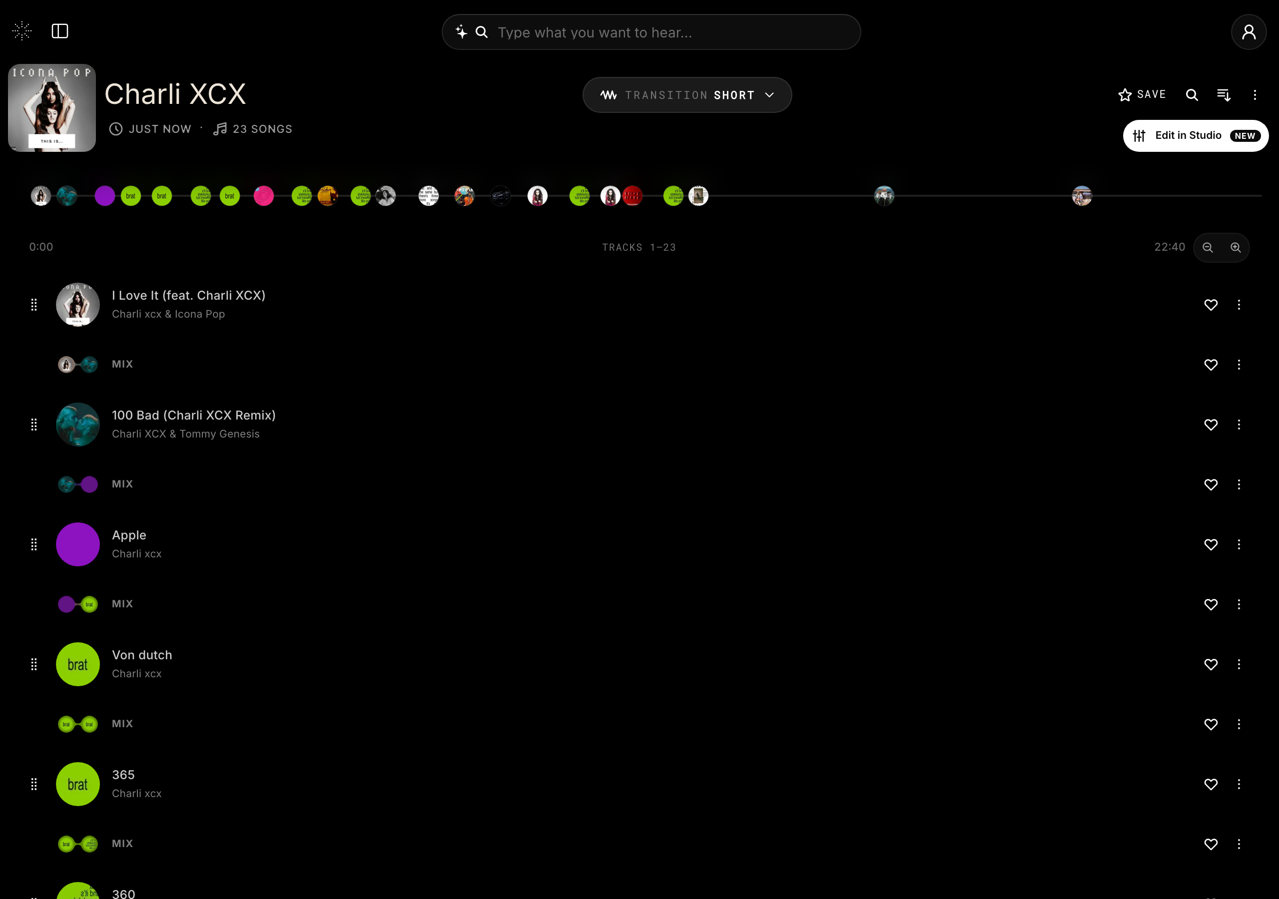 A newly created StemFM session showing the track list and timeline