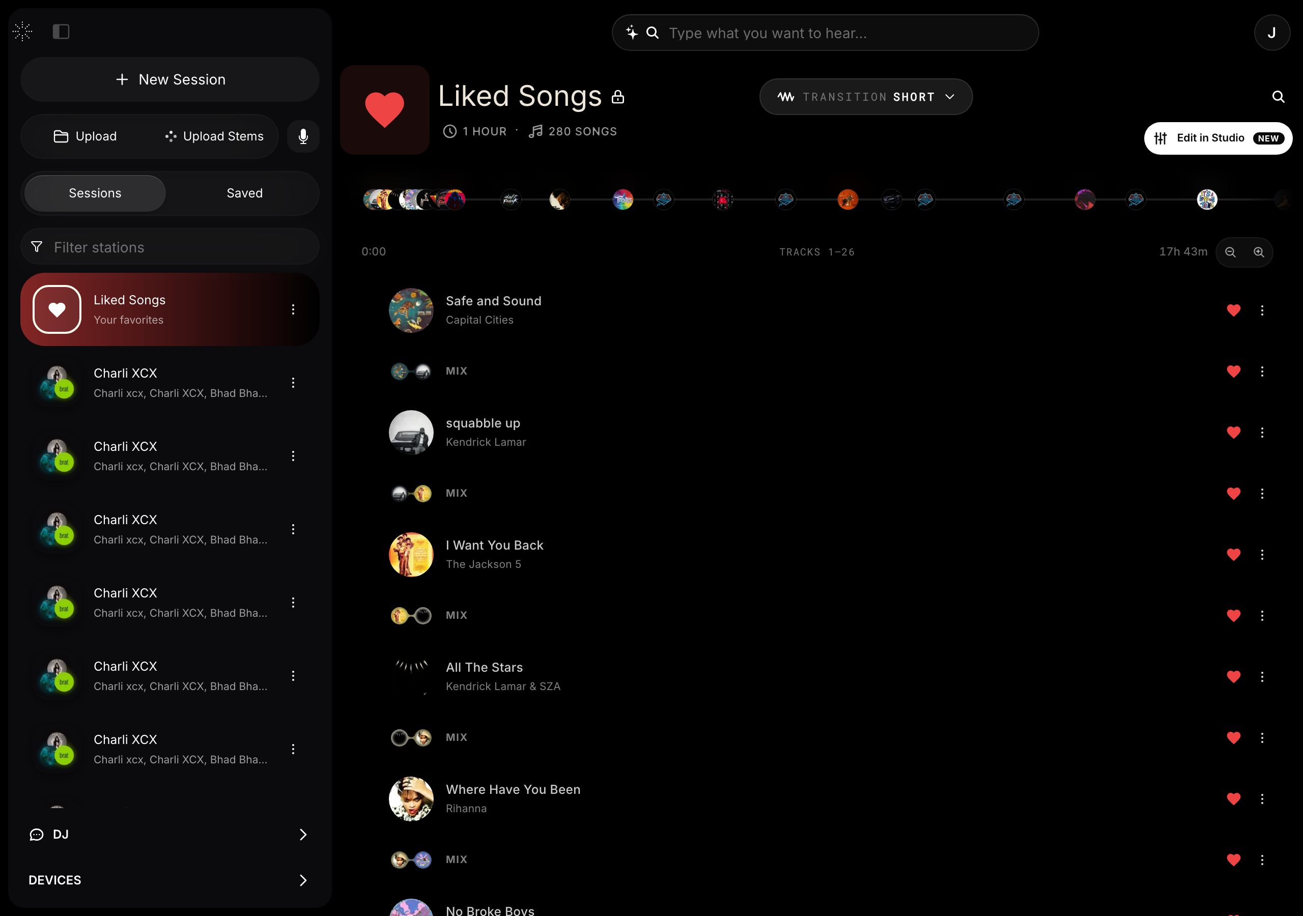 The StemFM upload panel for adding four separate stems
