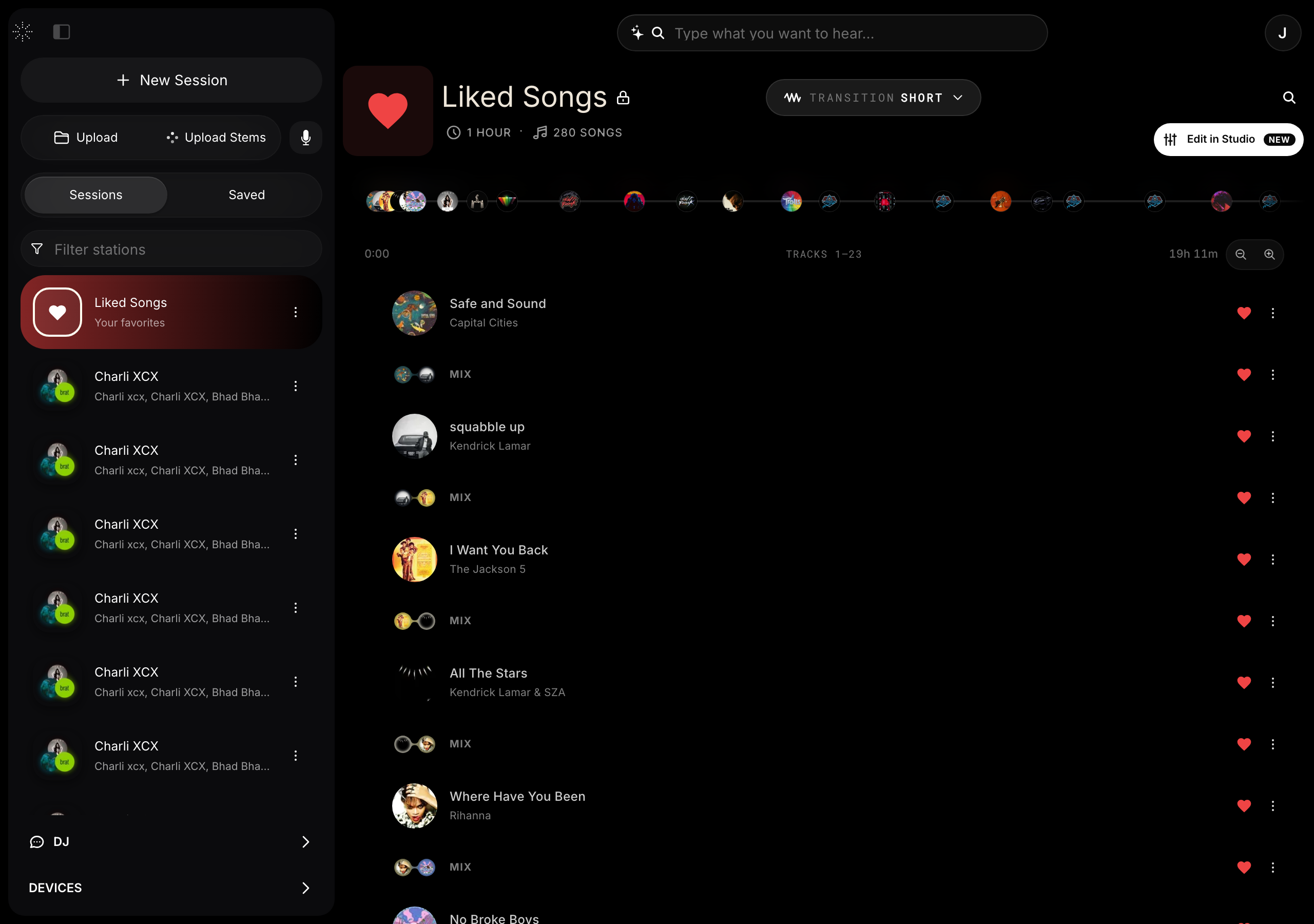 The StemFM sidebar with Upload and Upload Stems options