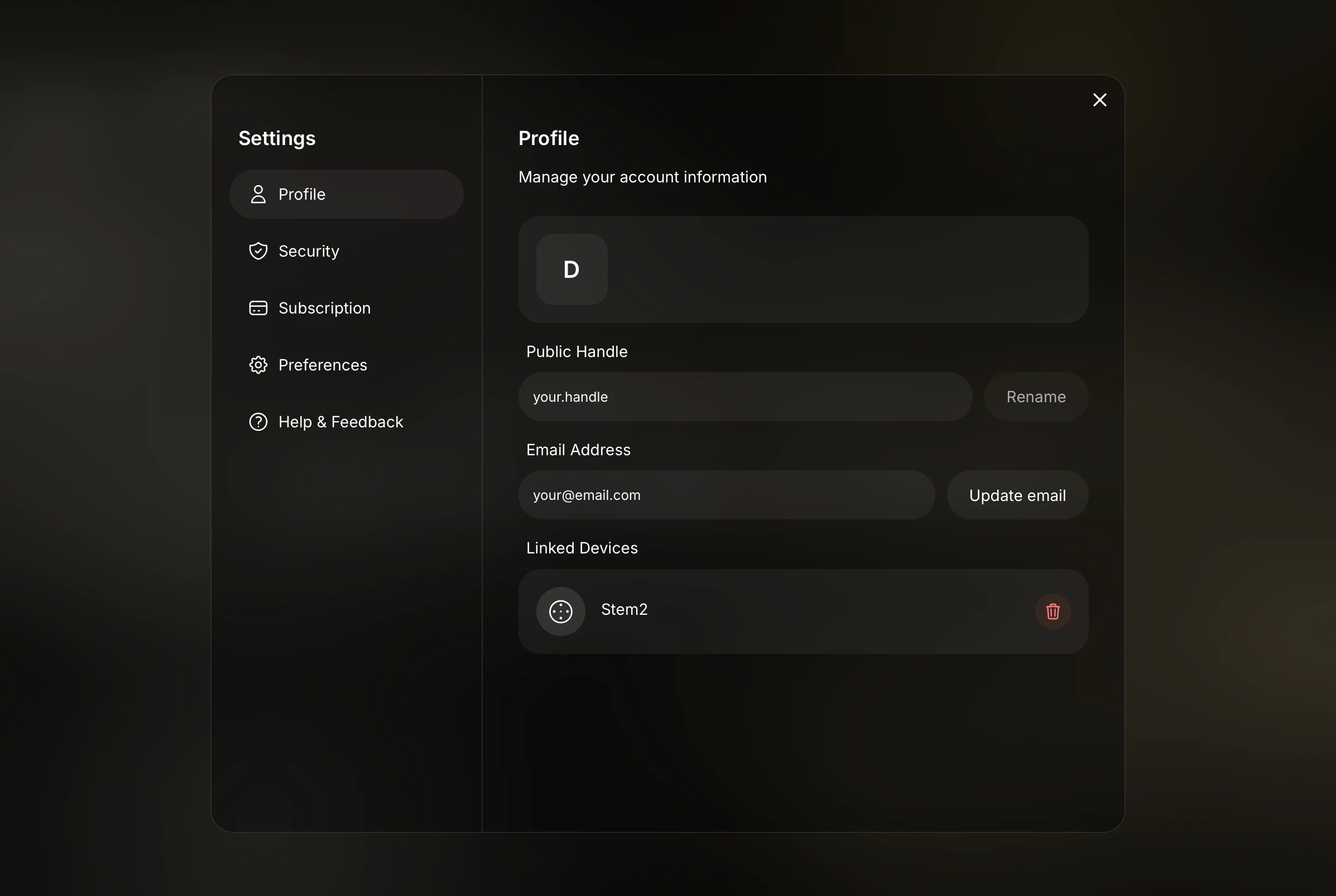 The Linked devices section of Settings, showing a STEM2 in the device list